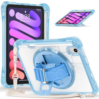 For iPad mini 2024 / mini 6 Rotation Grip Holder TPU Hybrid Clear PC Tablet Case(Light Blue) by bashfashion