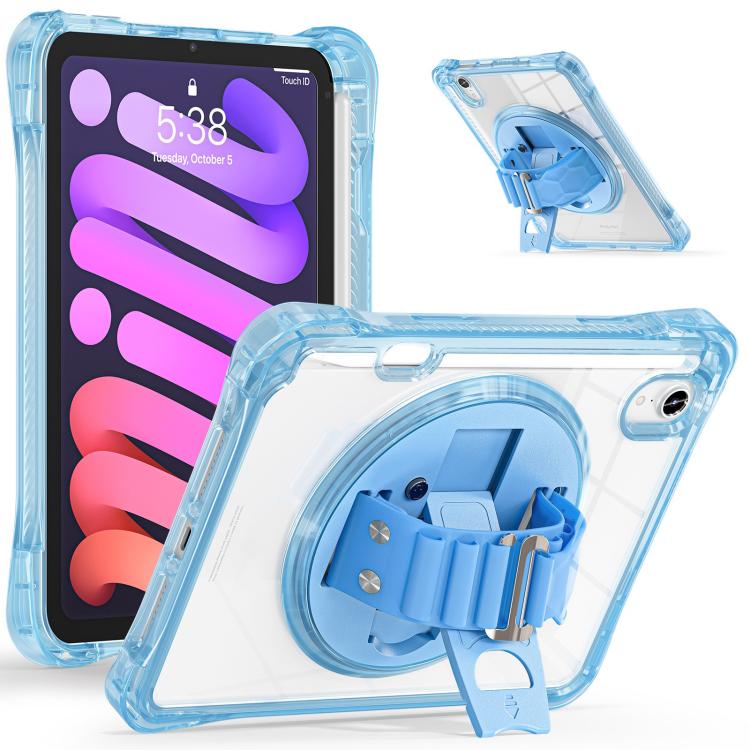 For iPad mini 2024 / mini 6 Rotation Grip Holder TPU Hybrid Clear PC Tablet Case(Light Blue) by bashfashion