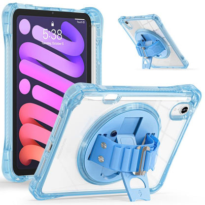 For iPad mini 2024 / mini 6 Rotation Grip Holder TPU Hybrid Clear PC Tablet Case(Light Blue) by bashfashion