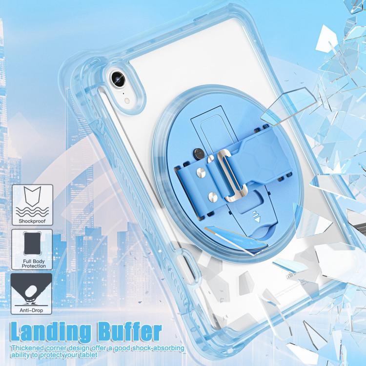 For iPad mini 2024 / mini 6 Rotation Grip Holder TPU Hybrid Clear PC Tablet Case(Light Blue) by bashfashion