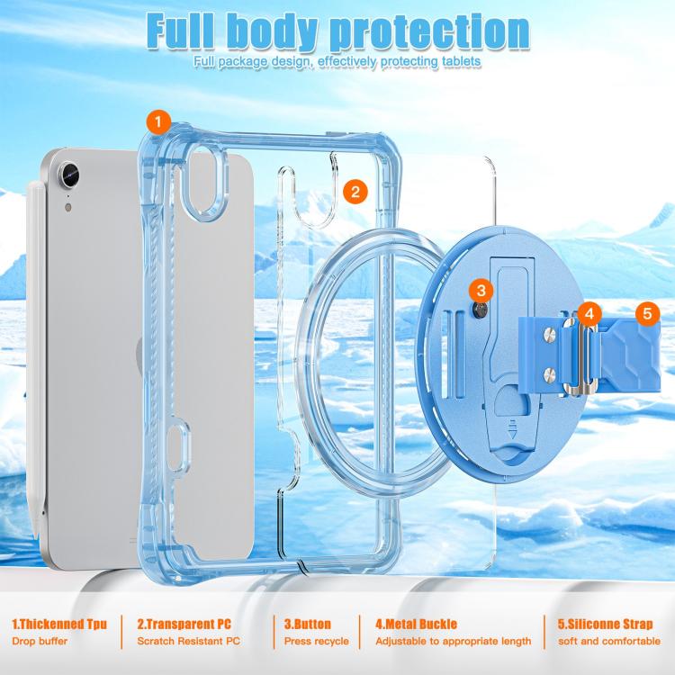 For iPad mini 2024 / mini 6 Rotation Grip Holder TPU Hybrid Clear PC Tablet Case(Light Blue) by bashfashion