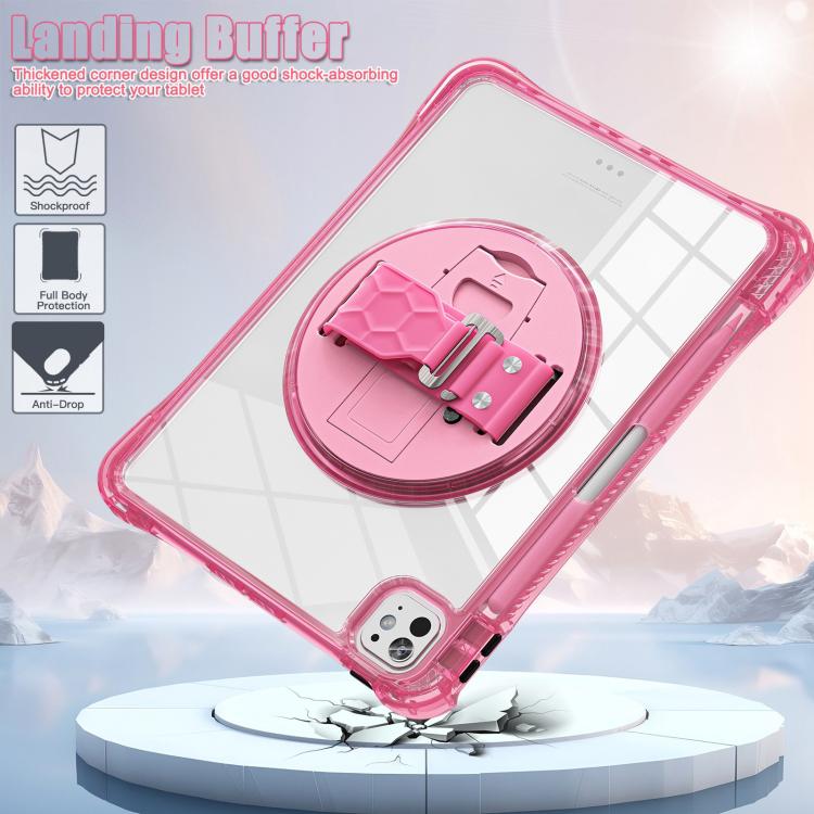 For iPad Pro 13 2025 / 2024 Rotation Grip Holder TPU Hybrid Clear PC Tablet Case(Red Rose) by bashfashion