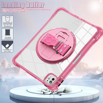 For iPad Pro 13 2025 / 2024 Rotation Grip Holder TPU Hybrid Clear PC Tablet Case(Red Rose) by bashfashion