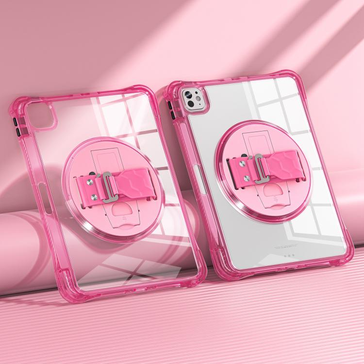 For iPad Pro 13 2025 / 2024 Rotation Grip Holder TPU Hybrid Clear PC Tablet Case(Red Rose) by bashfashion