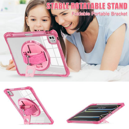For iPad Pro 13 2025 / 2024 Rotation Grip Holder TPU Hybrid Clear PC Tablet Case(Red Rose) by bashfashion