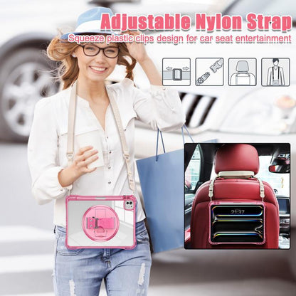 For iPad Pro 13 2025 / 2024 Rotation Grip Holder TPU Hybrid Clear PC Tablet Case(Red Rose) by bashfashion