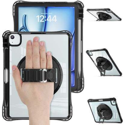 For iPad Air 13 2024 / 2025 Rotation Grip Holder TPU Hybrid Clear PC Tablet Case(Black) by bashfashion