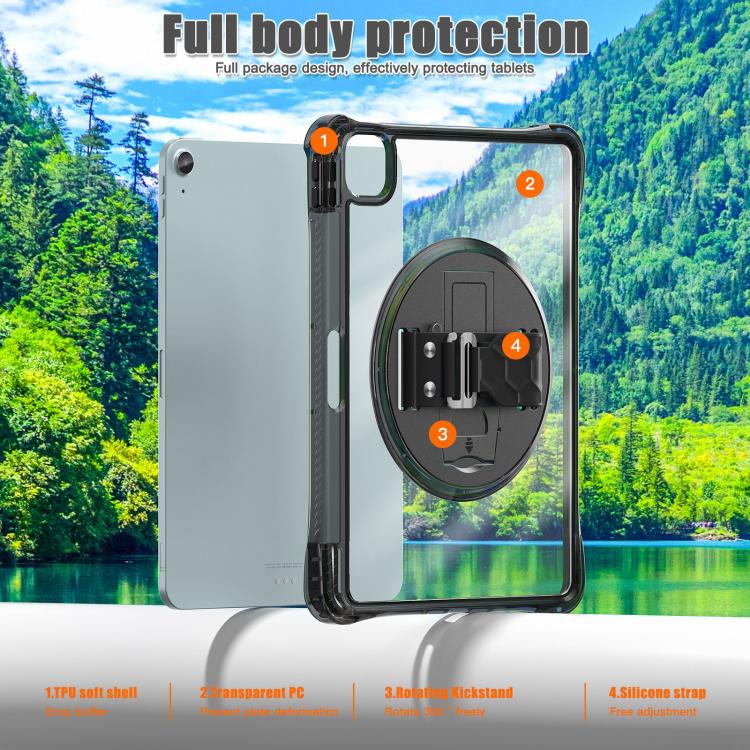 For iPad Air 13 2024 / 2025 Rotation Grip Holder TPU Hybrid Clear PC Tablet Case(Black) by bashfashion