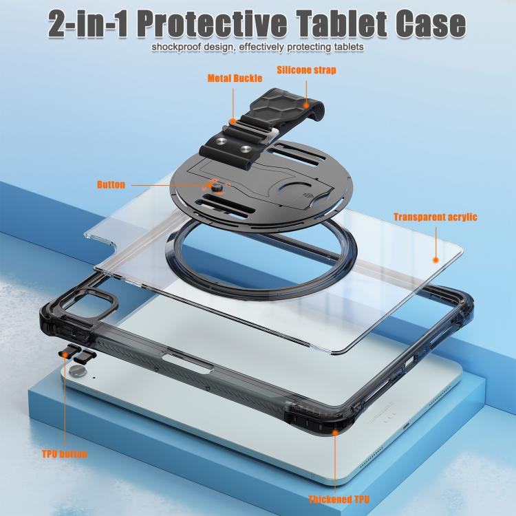 For iPad Air 13 2024 / 2025 Rotation Grip Holder TPU Hybrid Clear PC Tablet Case(Black) by bashfashion