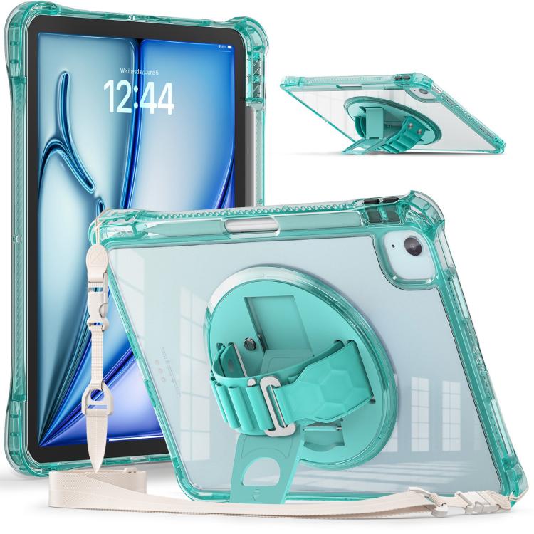 For iPad Air 11 2025 / 2024 / Pro 11 2022 Rotation Grip Holder TPU Hybrid Clear PC Tablet Case(Light Green) by bashfashion
