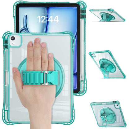 For iPad Air 11 2025 / 2024 / Pro 11 2022 Rotation Grip Holder TPU Hybrid Clear PC Tablet Case(Light Green) by bashfashion
