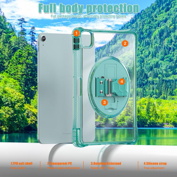 For iPad Air 11 2025 / 2024 / Pro 11 2022 Rotation Grip Holder TPU Hybrid Clear PC Tablet Case(Light Green) by bashfashion