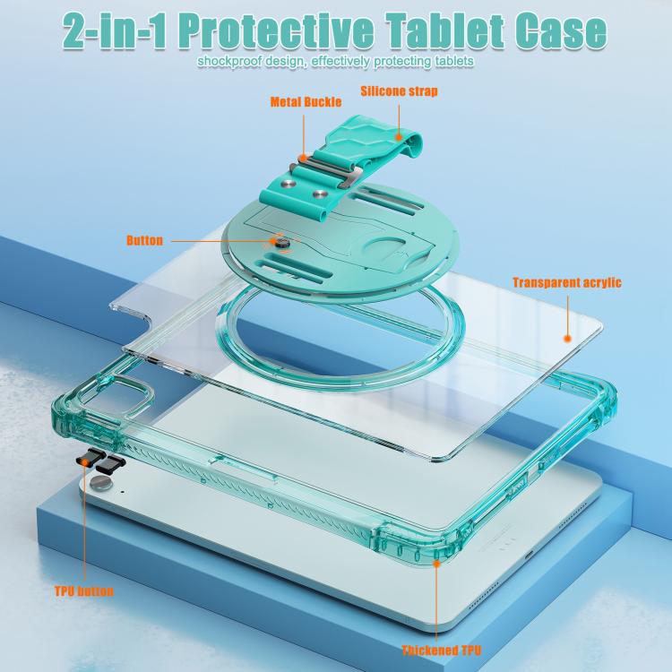 For iPad Air 11 2025 / 2024 / Pro 11 2022 Rotation Grip Holder TPU Hybrid Clear PC Tablet Case(Light Green) by bashfashion