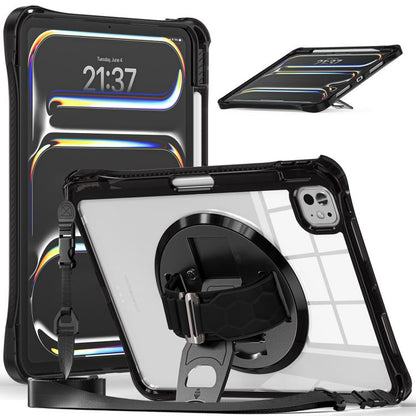 For iPad Pro 11 2025 / 2024 Rotation Grip Holder TPU Hybrid Clear PC Tablet Case(Black) by bashfashion