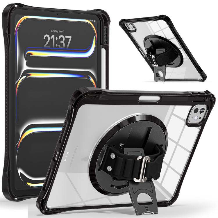 For iPad Pro 11 2025 / 2024 Rotation Grip Holder TPU Hybrid Clear PC Tablet Case(Black) by bashfashion
