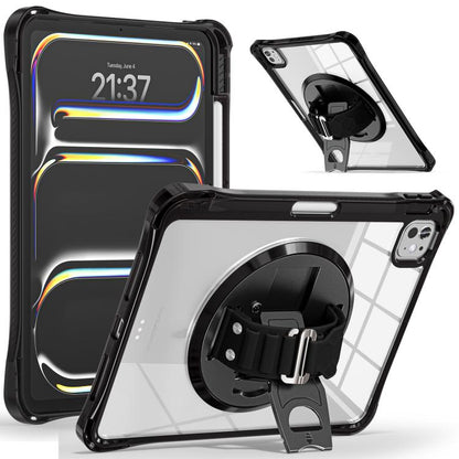 For iPad Pro 11 2025 / 2024 Rotation Grip Holder TPU Hybrid Clear PC Tablet Case(Black) by bashfashion