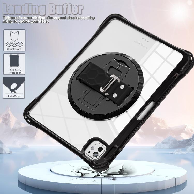 For iPad Pro 11 2025 / 2024 Rotation Grip Holder TPU Hybrid Clear PC Tablet Case(Black) by bashfashion
