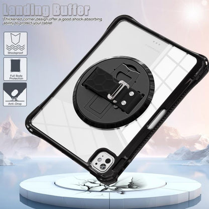 For iPad Pro 11 2025 / 2024 Rotation Grip Holder TPU Hybrid Clear PC Tablet Case(Black) by bashfashion