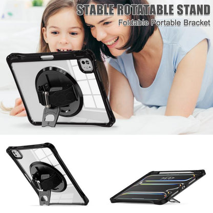 For iPad Pro 11 2025 / 2024 Rotation Grip Holder TPU Hybrid Clear PC Tablet Case(Black) by bashfashion