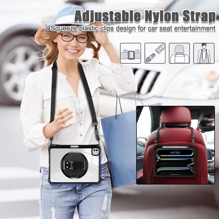 For iPad Pro 11 2025 / 2024 Rotation Grip Holder TPU Hybrid Clear PC Tablet Case(Black) by bashfashion
