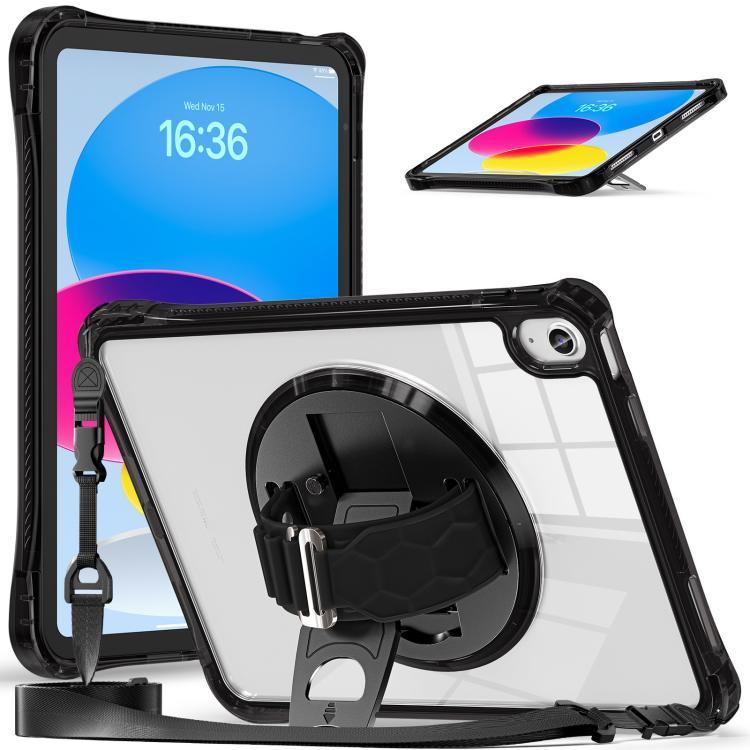 For iPad 2025 / 2022 Rotation Grip Holder TPU Hybrid Clear PC Tablet Case(Black) by bashfashion
