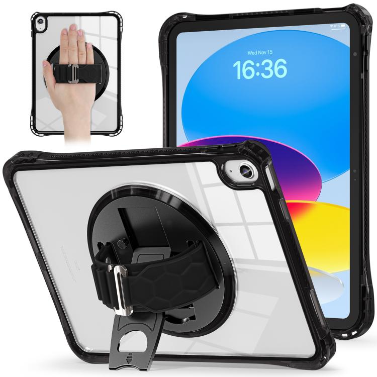 For iPad 2025 / 2022 Rotation Grip Holder TPU Hybrid Clear PC Tablet Case(Black) by bashfashion