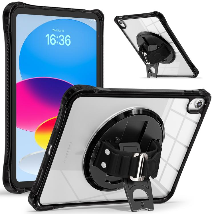 For iPad 2025 / 2022 Rotation Grip Holder TPU Hybrid Clear PC Tablet Case(Black) by bashfashion