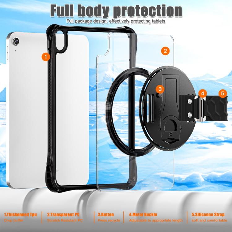 For iPad 2025 / 2022 Rotation Grip Holder TPU Hybrid Clear PC Tablet Case(Black) by bashfashion