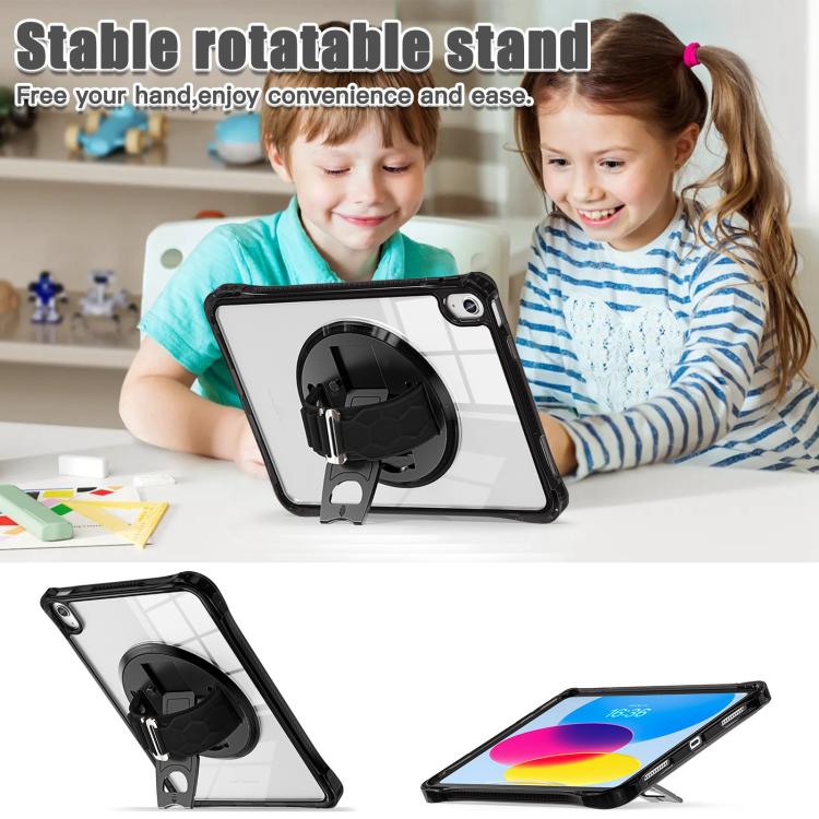 For iPad 2025 / 2022 Rotation Grip Holder TPU Hybrid Clear PC Tablet Case(Black) by bashfashion