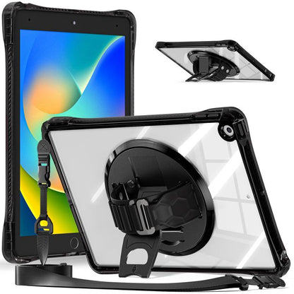 For iPad 10.2 2021 / 2020 / 2019 Rotation Grip Holder TPU Hybrid Clear PC Tablet Case(Black) by bashfashion