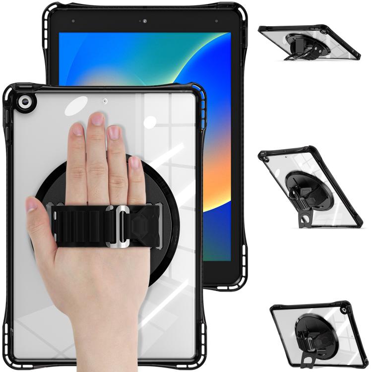 For iPad 10.2 2021 / 2020 / 2019 Rotation Grip Holder TPU Hybrid Clear PC Tablet Case(Black) by bashfashion
