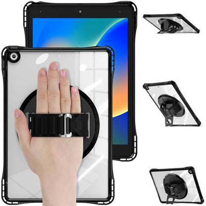 For iPad 10.2 2021 / 2020 / 2019 Rotation Grip Holder TPU Hybrid Clear PC Tablet Case(Black) by bashfashion