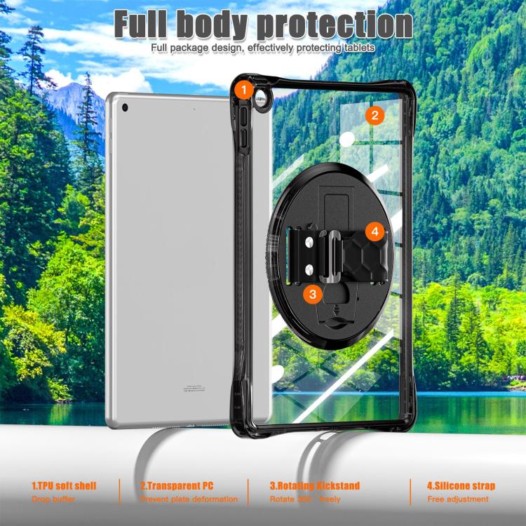 For iPad 10.2 2021 / 2020 / 2019 Rotation Grip Holder TPU Hybrid Clear PC Tablet Case(Black) by bashfashion