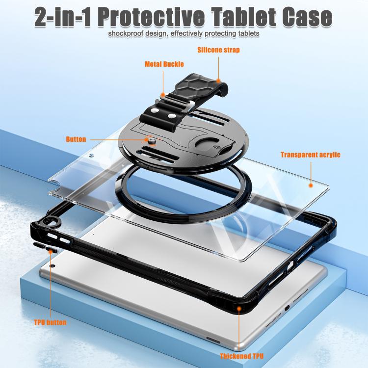 For iPad 10.2 2021 / 2020 / 2019 Rotation Grip Holder TPU Hybrid Clear PC Tablet Case(Black) by bashfashion