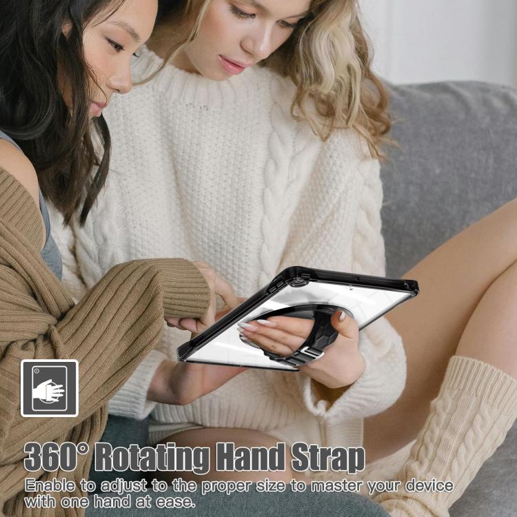 For iPad 10.2 2021 / 2020 / 2019 Rotation Grip Holder TPU Hybrid Clear PC Tablet Case(Black) by bashfashion