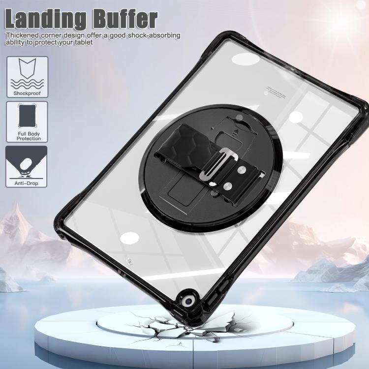 For iPad 10.2 2021 / 2020 / 2019 Rotation Grip Holder TPU Hybrid Clear PC Tablet Case(Black) by bashfashion