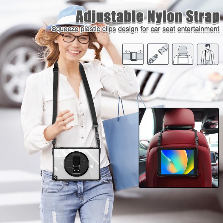 For iPad 10.2 2021 / 2020 / 2019 Rotation Grip Holder TPU Hybrid Clear PC Tablet Case(Black) by bashfashion