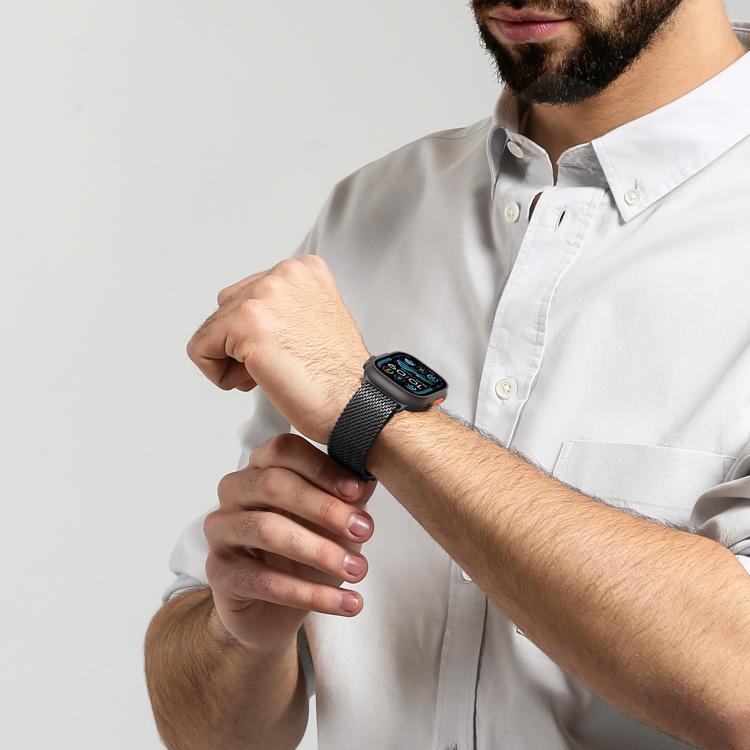 For Apple Watch 46mm / 49mm / 45mm / 44mm DUX DUCIS Milanese Air Series Stainless Steel Magnetic Watch Strap(Black) by DUX DUCIS