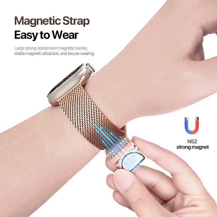 For Apple Watch 46mm / 49mm / 45mm / 44mm DUX DUCIS Milanese Air Series Stainless Steel Magnetic Watch Strap(Rose Gold) by DUX DUCIS