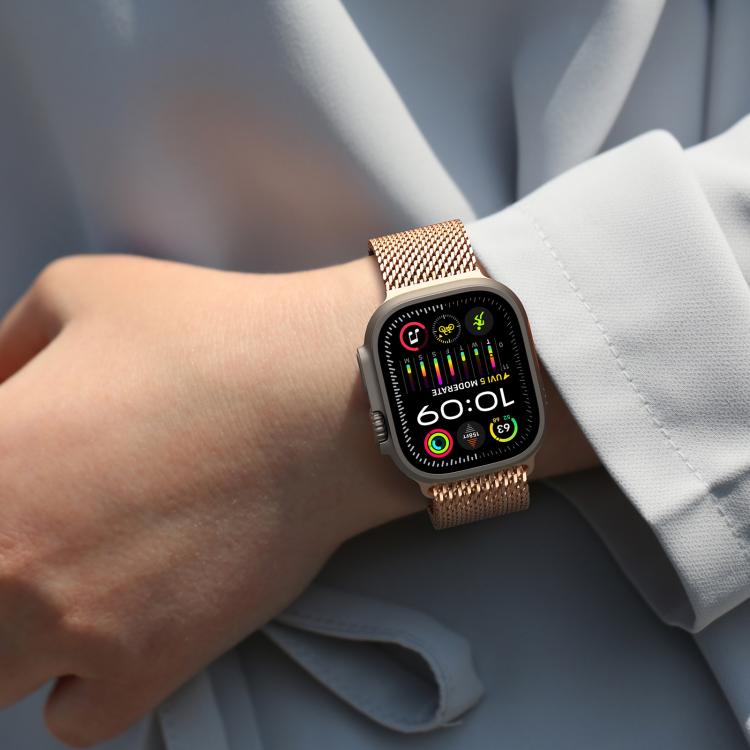For Apple Watch 46mm / 49mm / 45mm / 44mm DUX DUCIS Milanese Air Series Stainless Steel Magnetic Watch Strap(Rose Gold) by DUX DUCIS