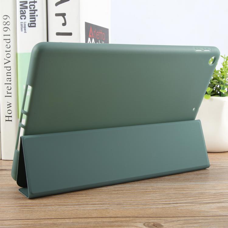For iPad 10.2 2021 / 2020 / 2019 GEBEI 3-folding Holder Shockproof Flip Leather Tablet Case(Dark Green) by GEBEI