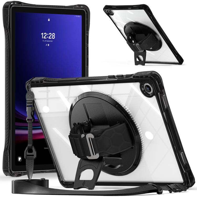 For Samsung Galaxy Tab A9+ Rotation Grip Holder TPU Hybrid Clear PC Tablet Case(Black) by bashfashion