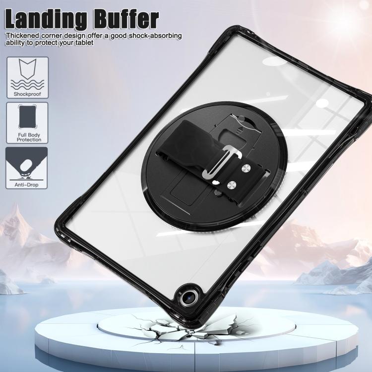 For Samsung Galaxy Tab A9+ Rotation Grip Holder TPU Hybrid Clear PC Tablet Case(Black) by bashfashion