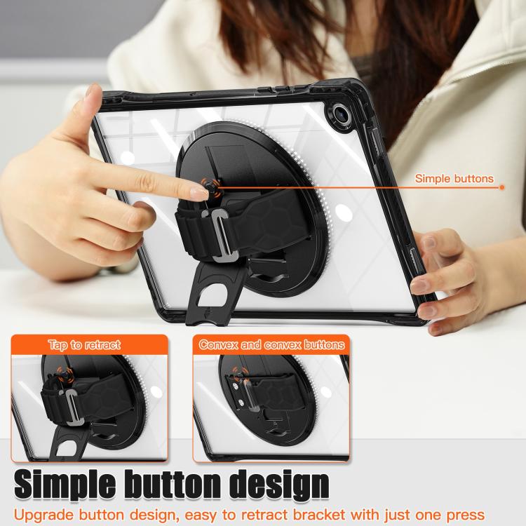For Samsung Galaxy Tab A9+ Rotation Grip Holder TPU Hybrid Clear PC Tablet Case(Black) by bashfashion