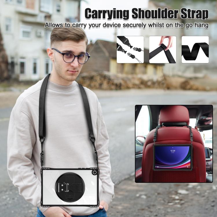 For Samsung Galaxy Tab A9+ Rotation Grip Holder TPU Hybrid Clear PC Tablet Case(Black) by bashfashion