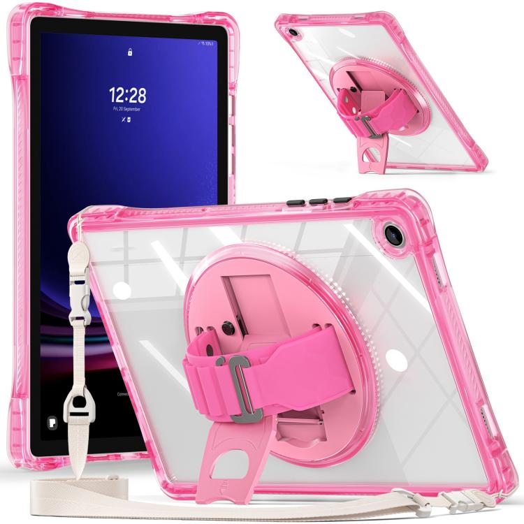 For Samsung Galaxy Tab A9+ Rotation Grip Holder TPU Hybrid Clear PC Tablet Case(Red Rose) by bashfashion