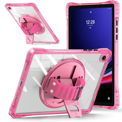 For Samsung Galaxy Tab A9+ Rotation Grip Holder TPU Hybrid Clear PC Tablet Case(Red Rose) by bashfashion