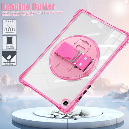 For Samsung Galaxy Tab A9+ Rotation Grip Holder TPU Hybrid Clear PC Tablet Case(Red Rose) by bashfashion