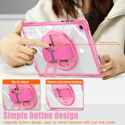 For Samsung Galaxy Tab A9+ Rotation Grip Holder TPU Hybrid Clear PC Tablet Case(Red Rose) by bashfashion