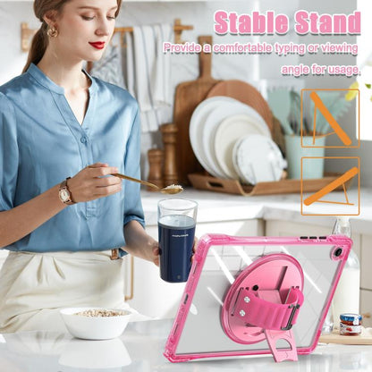 For Samsung Galaxy Tab A9+ Rotation Grip Holder TPU Hybrid Clear PC Tablet Case(Red Rose) by bashfashion